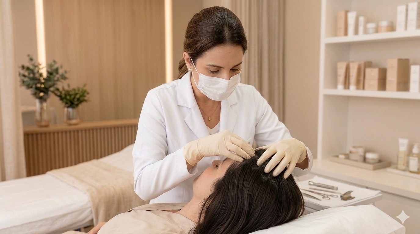 Procedimento de biópsia de pele e couro cabeludo para diagnóstico dermatológico preciso