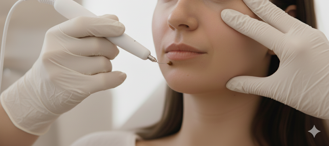 Cauterização de pintas e verrugas por dermatologista especializada